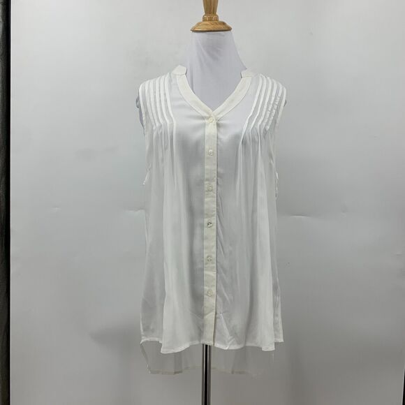 Charlotte Russe Pintuck Blouse Womens L Large White Curved Hem Lightweight Top - Picture 2 of 11
